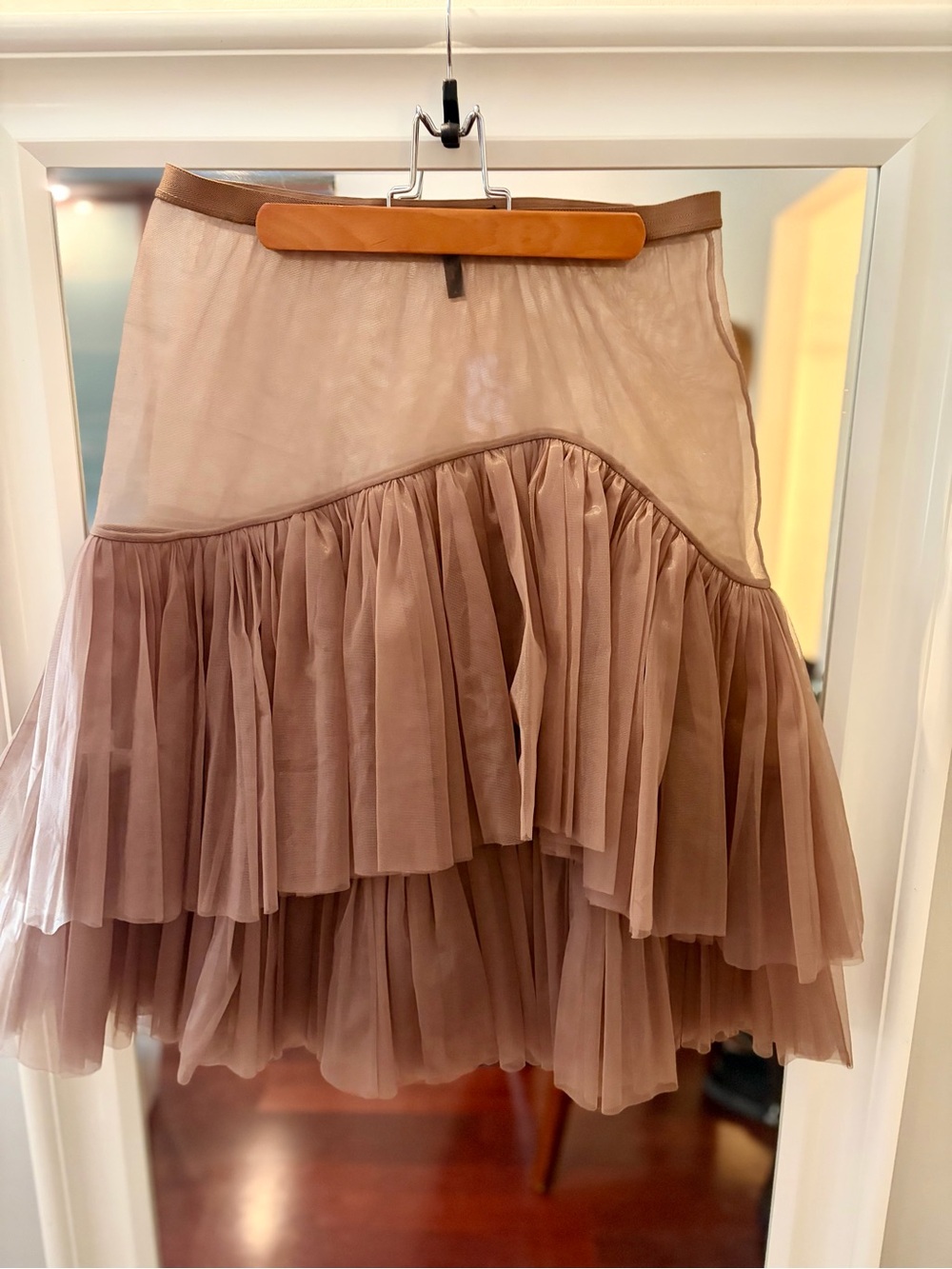 BCBGMaxAzriaTiered Tulle Midi Skirt - Taupe (1)